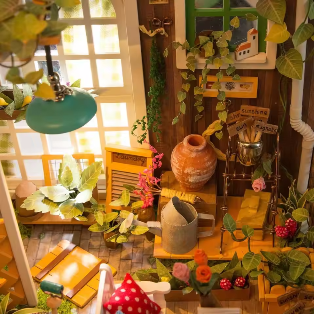 Maison Miniature en bois - Salon fleuri EcoCraft