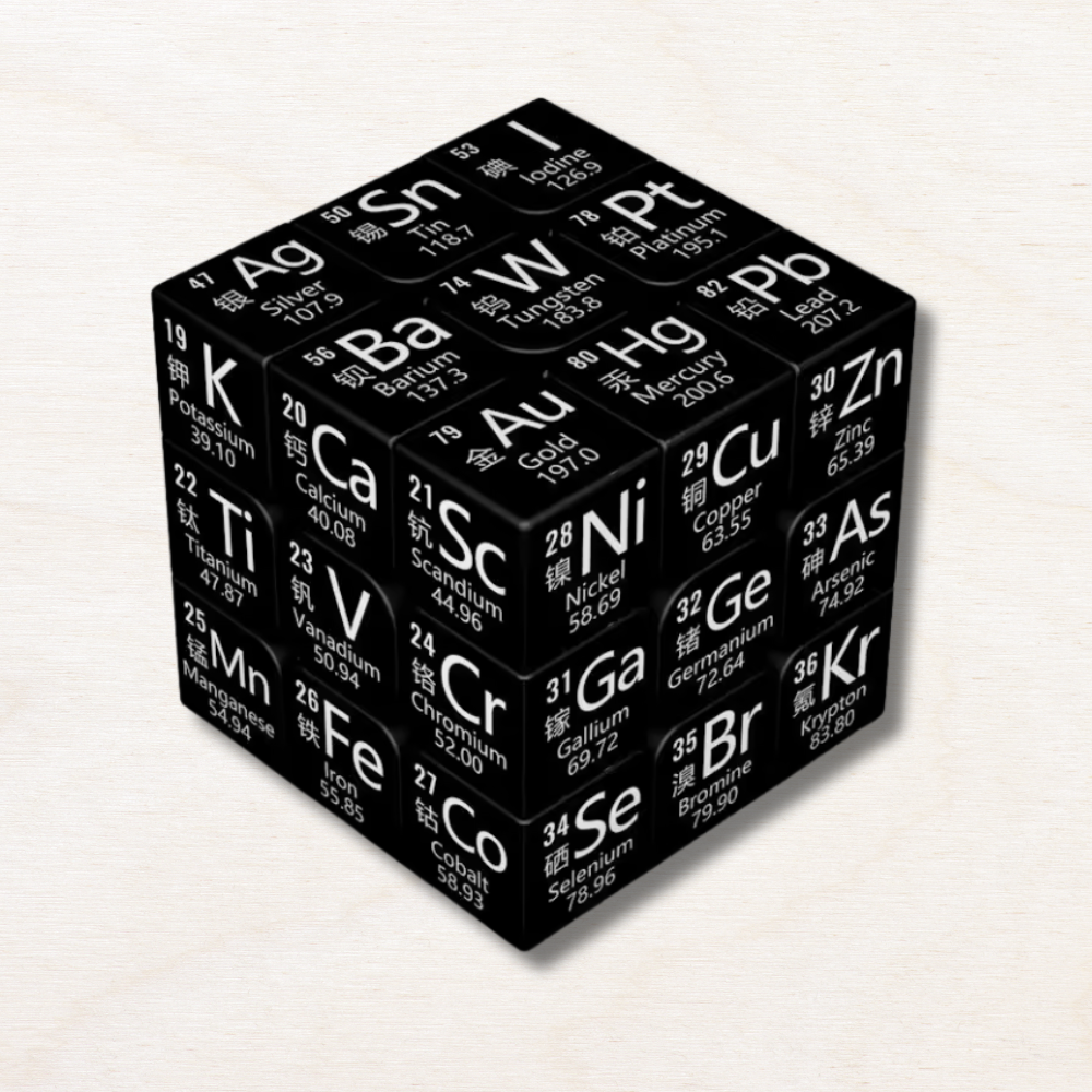 rubiks cube 3x3 tableau périodique noir