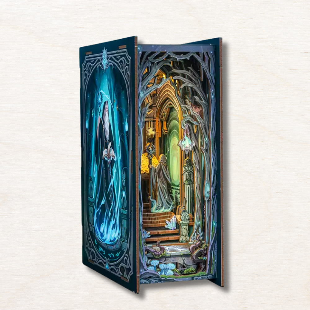 book nook style seigneur des anneaux avec un grand magicien