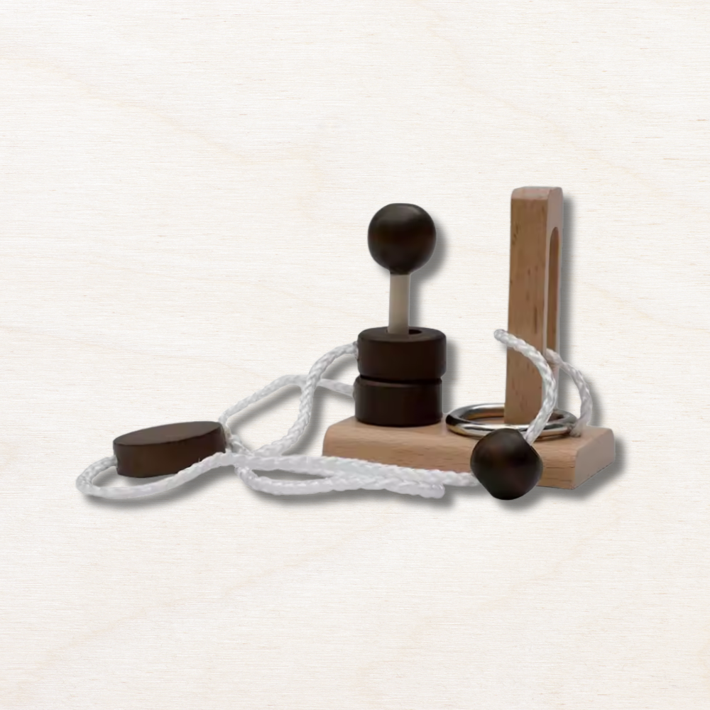 Casse tête corde en bois : 2 piliers