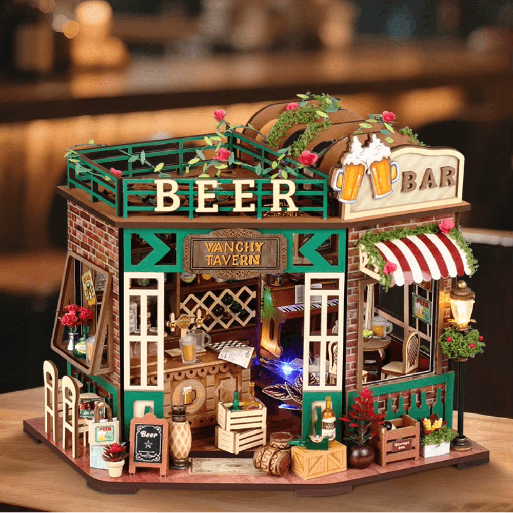 maison miniature bar vanchy tavern pub irlandais façade verte comptoir bière éclairage LED