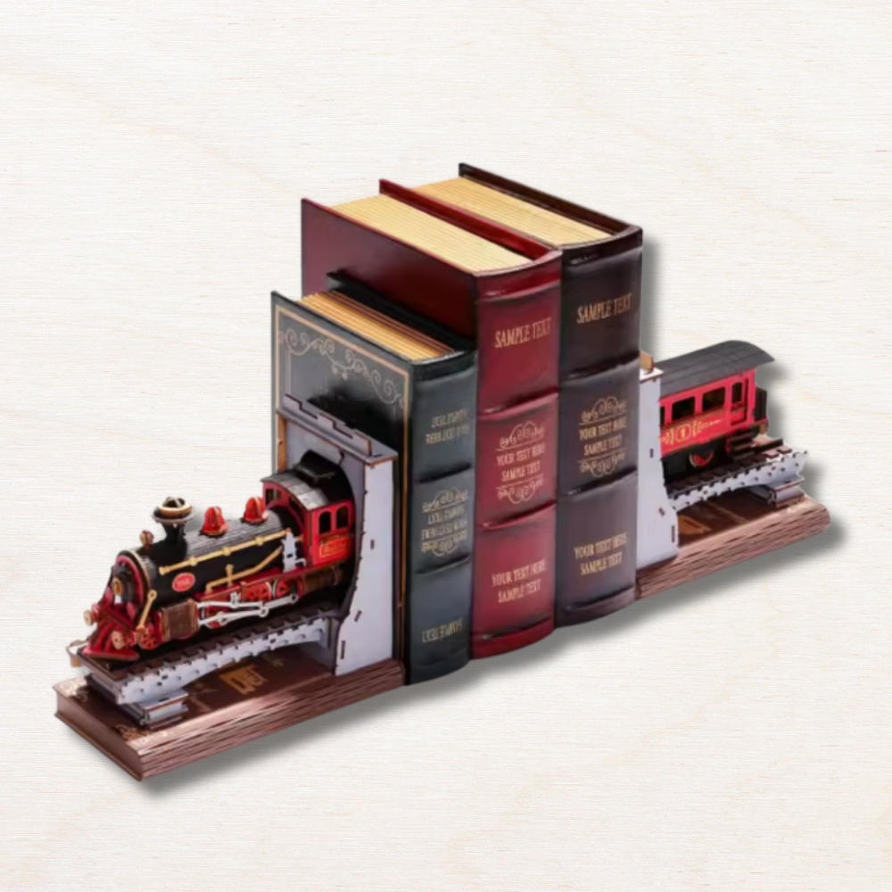 maquette en bois serre-livres train rouge