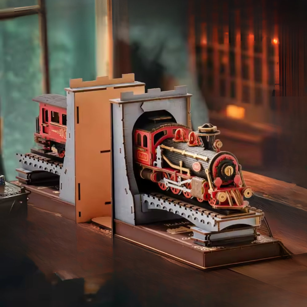 jeu de construction en bois serre-livres train rouge