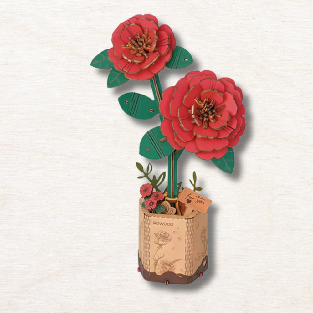 camélia rouge maquette en bois