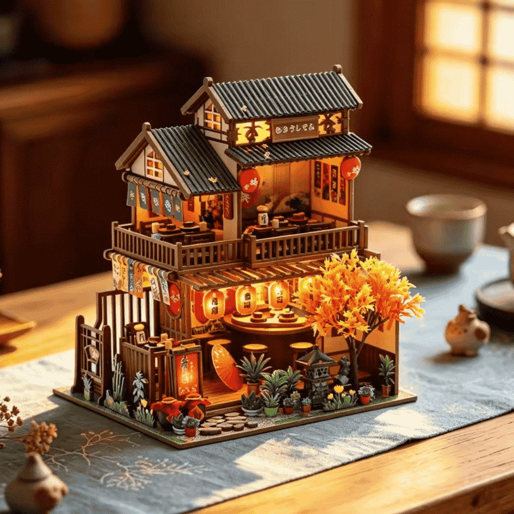 maquette en bois lumineuse serre livres japon : Wawei Suhsi