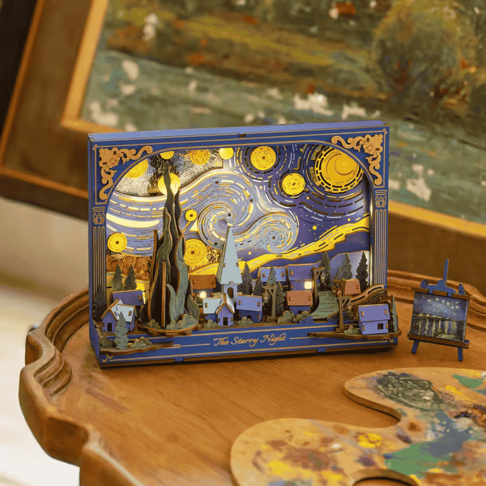 Maquette en bois bleu : La nuit étoilée Van Gogh EcoCraft