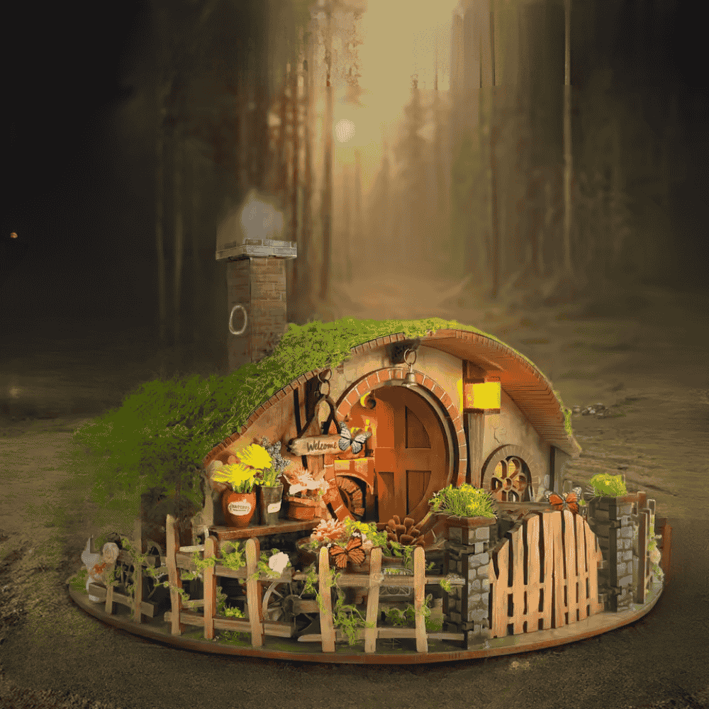 maquette en bois de la maison du hobbit dans seigneurs des anneaux