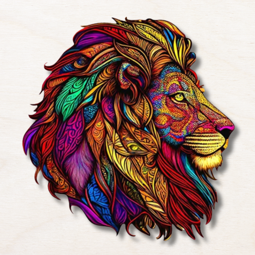 Puzzle animaux en bois : Le lyon rose !