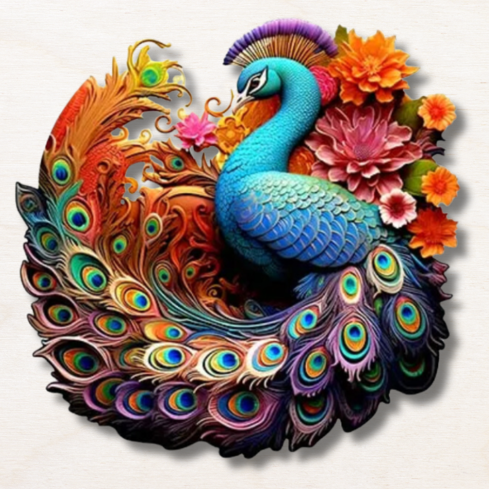 Puzzle animaux en bois : Le majestueux Paon !