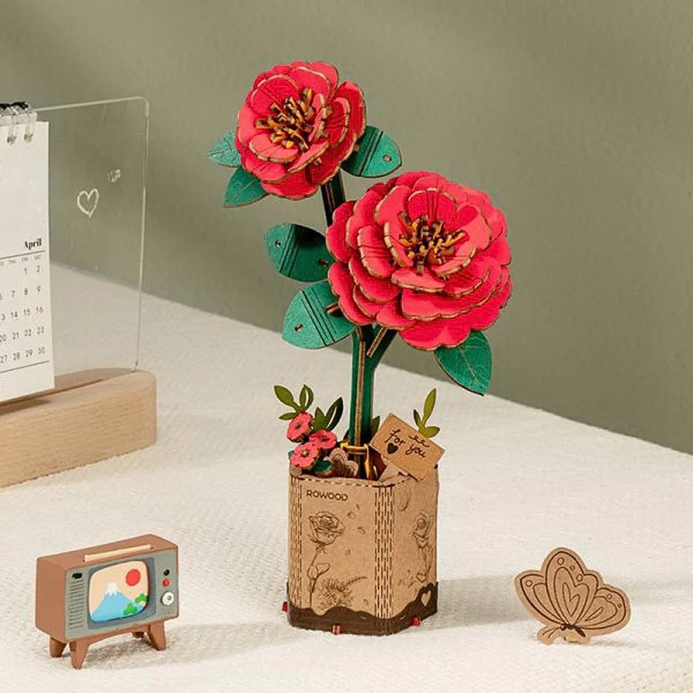 Maquette en bois Camélia rouge