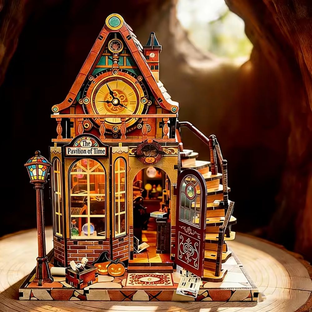 puzzle 3d château bois wheel of time magic house horloge géante citrouilles escalier spirale LED chaleureux