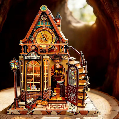 puzzle 3d château bois wheel of time magic house horloge géante citrouilles escalier spirale LED chaleureux