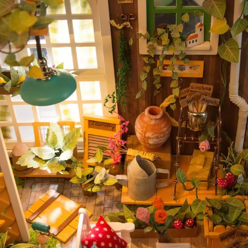 Maison Miniature en bois - Salon fleuri