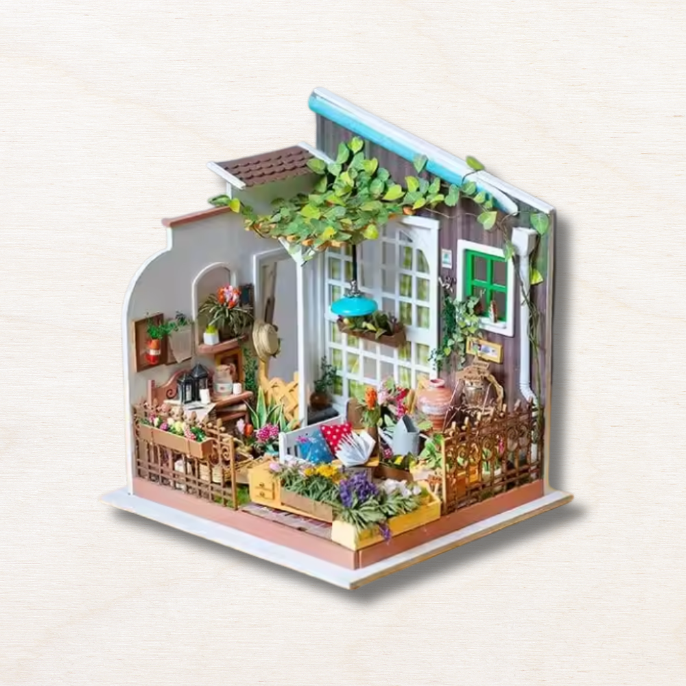 Maison Miniature en bois - Salon fleuri