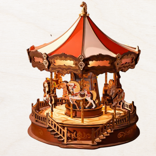 Maquette en bois : boite à musique carousel