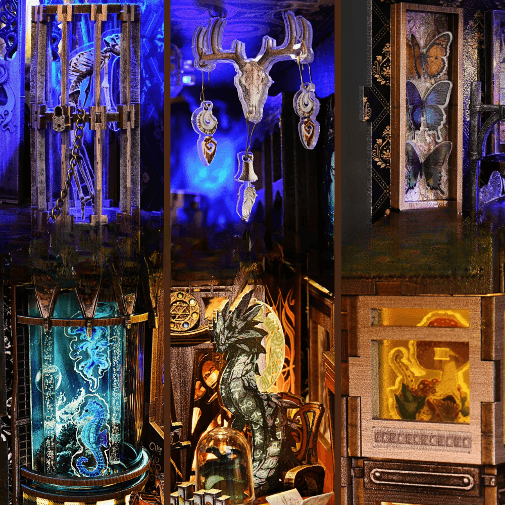 Diorama Chamber of Exotic Beasts avec éclairage LED bleu et violet