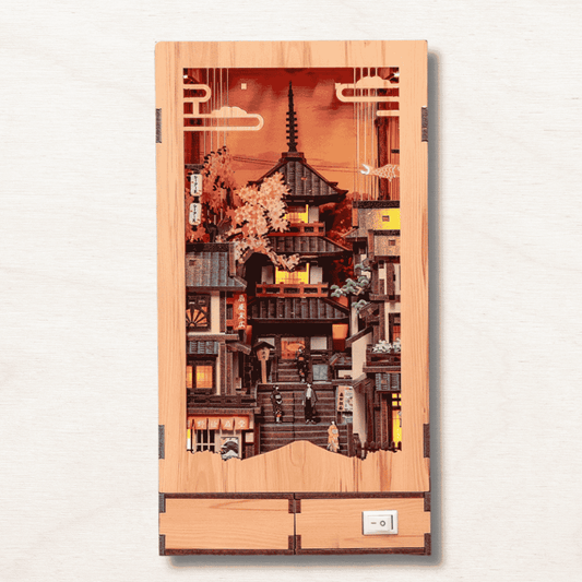 book nook japonais avec un temple et des sakuras