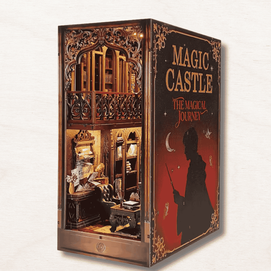 book nook hogwarts library magic castle poudlard 2 niveaux escalier fer forgé vif d'or éclairage LED doré