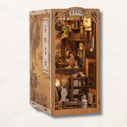 book nook ink rhyme study cabinet lettré chinois traditionnel calligraphe 2 niveaux éclairage LED