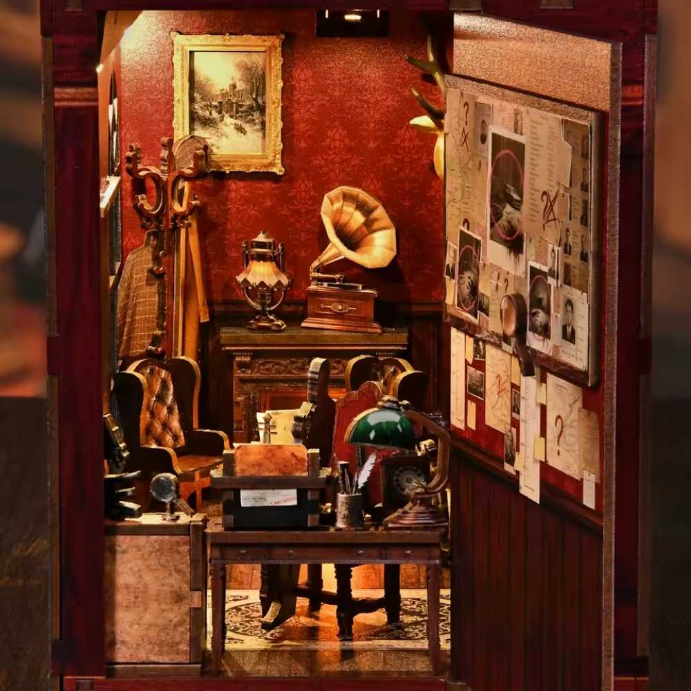 book nook detective agency diy débutant 140 pièces mur preuves photos fils rouges loupe enquête