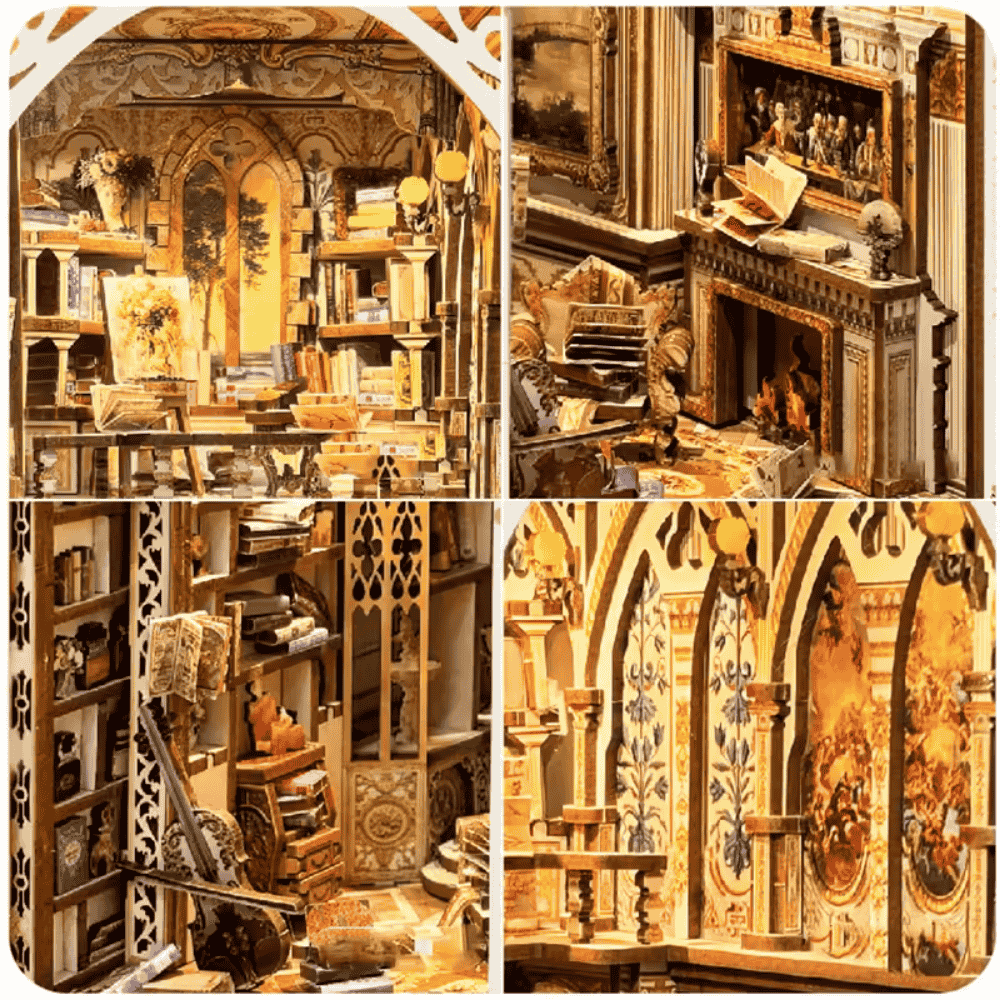 kit DIY book nook baroque dark academia luxe cadeau bibliophile couverture blanc or