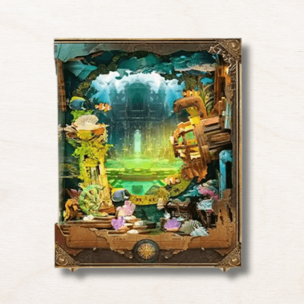 kit DIY maison miniature atlantide bois mortaise tenon fond rotatif effets sonores cadeau collector