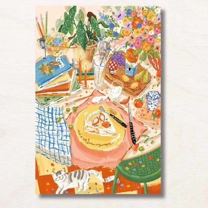 Puzzle 1000 pièces Brunch & Vacances Tranquilles assemblé complet — scène estivale ensoleillée avec table de petit-déjeuner