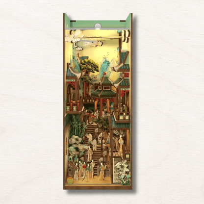 un booknook en bois qui rappelle le japon historique
