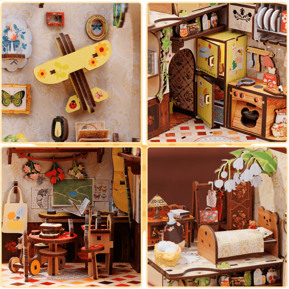 diorama miniature appartement animaux forêt cuisine chambre atelier book nook cottagecore
