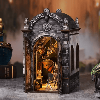 diorama miniature dragon fantasy guerrier coffre trésor book nook médiéval