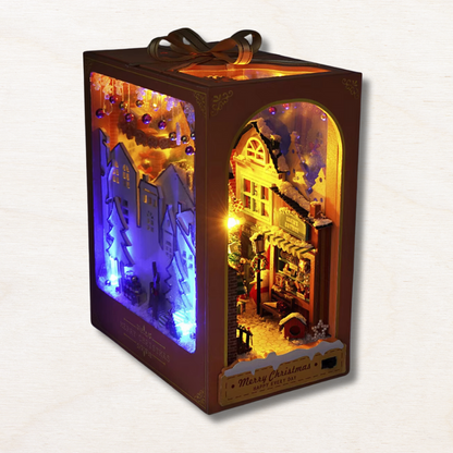 Booknook De Noël Kit Maison Miniature - Coin Livre LED Festif, Décoration Étagère Artisanat Bois