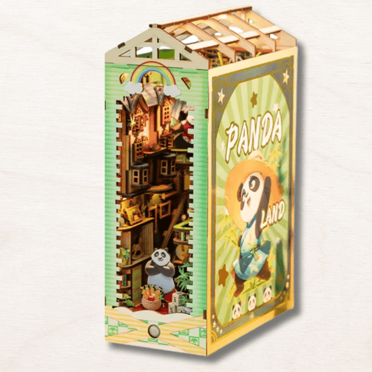 book nook panda land village chinois miniature panda kimono bleu arc-en-ciel éclairage LED