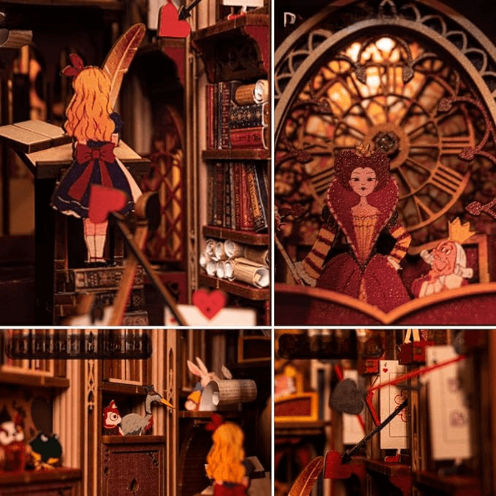 
diorama miniature alice lewis carroll 267 pièces éclairage rouge couvercle anti-poussière
