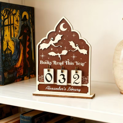 Décoration bibliothèque en bois : compteur de livre dragon de couleur rouge et blanc