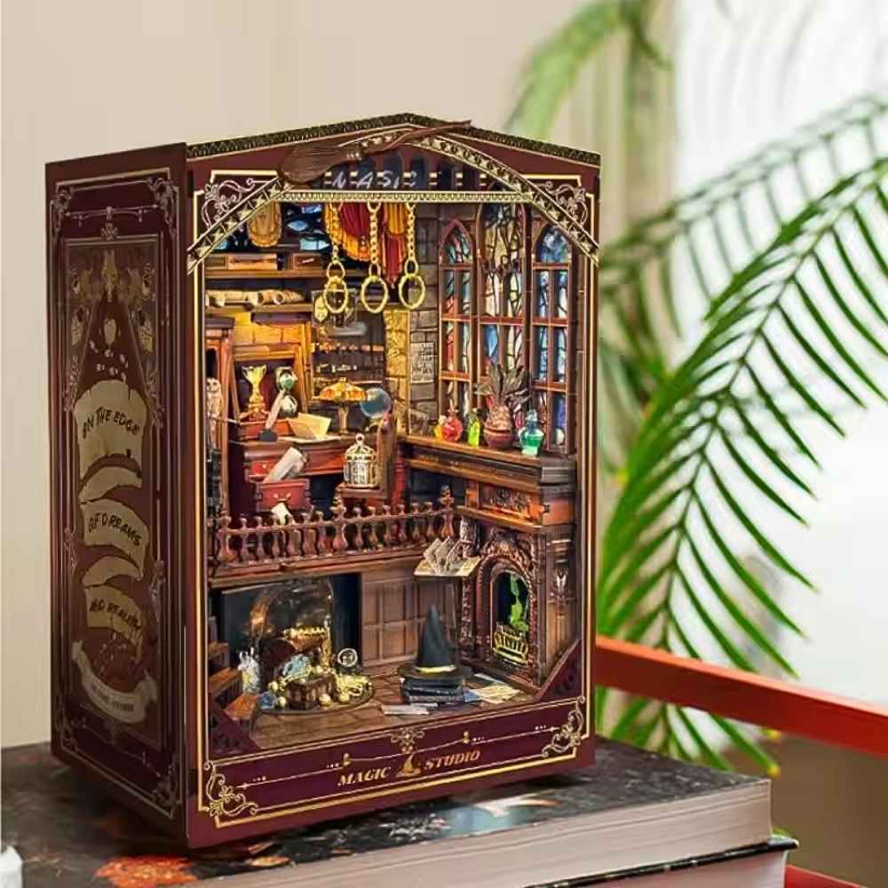 book nook magic studio atelier sorcier patronus cerf bleu vif d'or chouette chaudron LED tactile harry potter