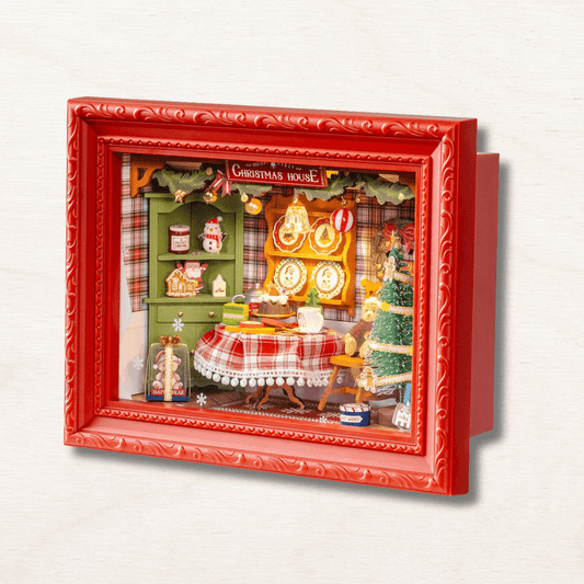 diorama fête de noël christmas house cadre tableau rouge miniature éclairage LED