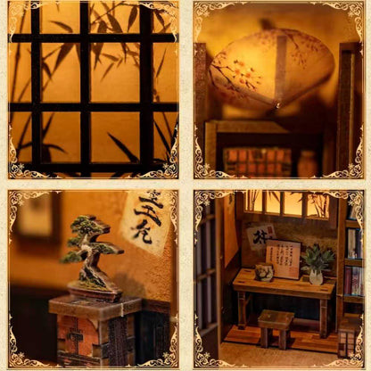 miniature maison zen bois papier 105x100x145mm jardin japonais plantes lanterne décoration apaisante