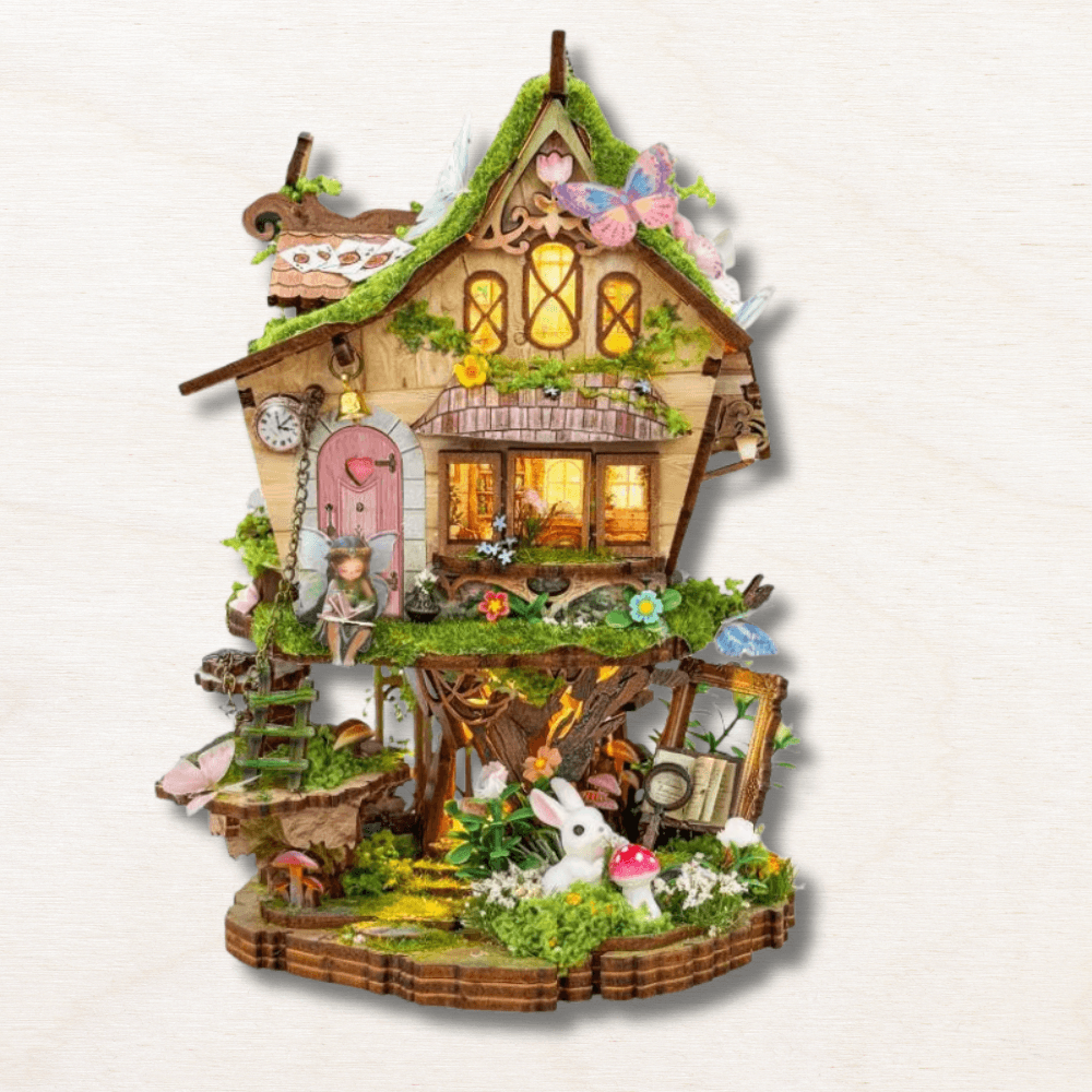 maison fée à construire soi-même bois résine mousse naturelle cadeau pâques original