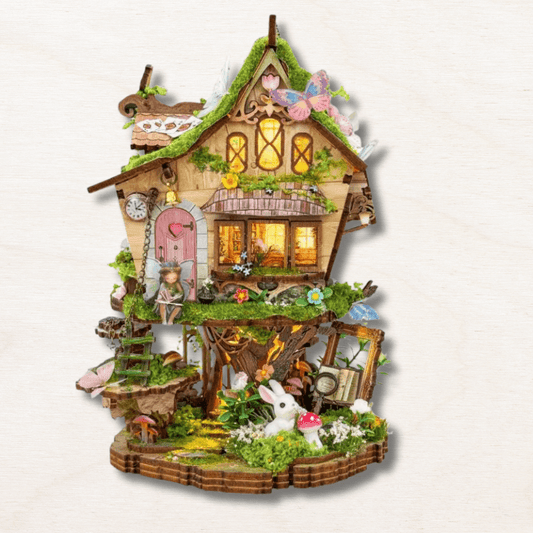 maison fée à construire soi-même bois résine mousse naturelle cadeau pâques original