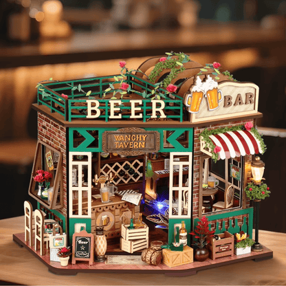 maison miniature bar vanchy tavern pub irlandais façade verte comptoir bière éclairage LED