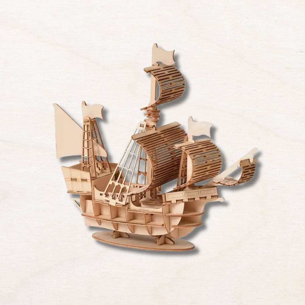 puzzle 3D en bois d'un voilier à 3 voiles