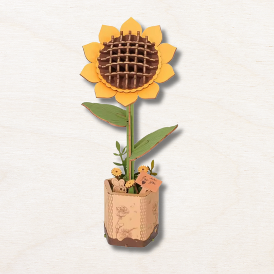 une fleur de tournesol en maquette en bois