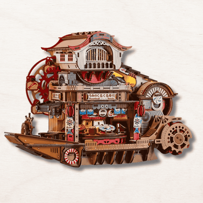 maison miniature bateau sushi nautical steampunk japonais roues à aubes pagode éclairage LED