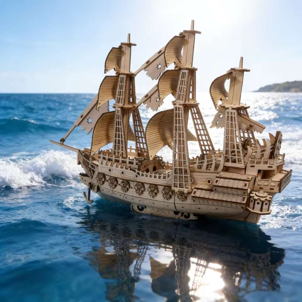 maquette en bois en forme de bateau pirate