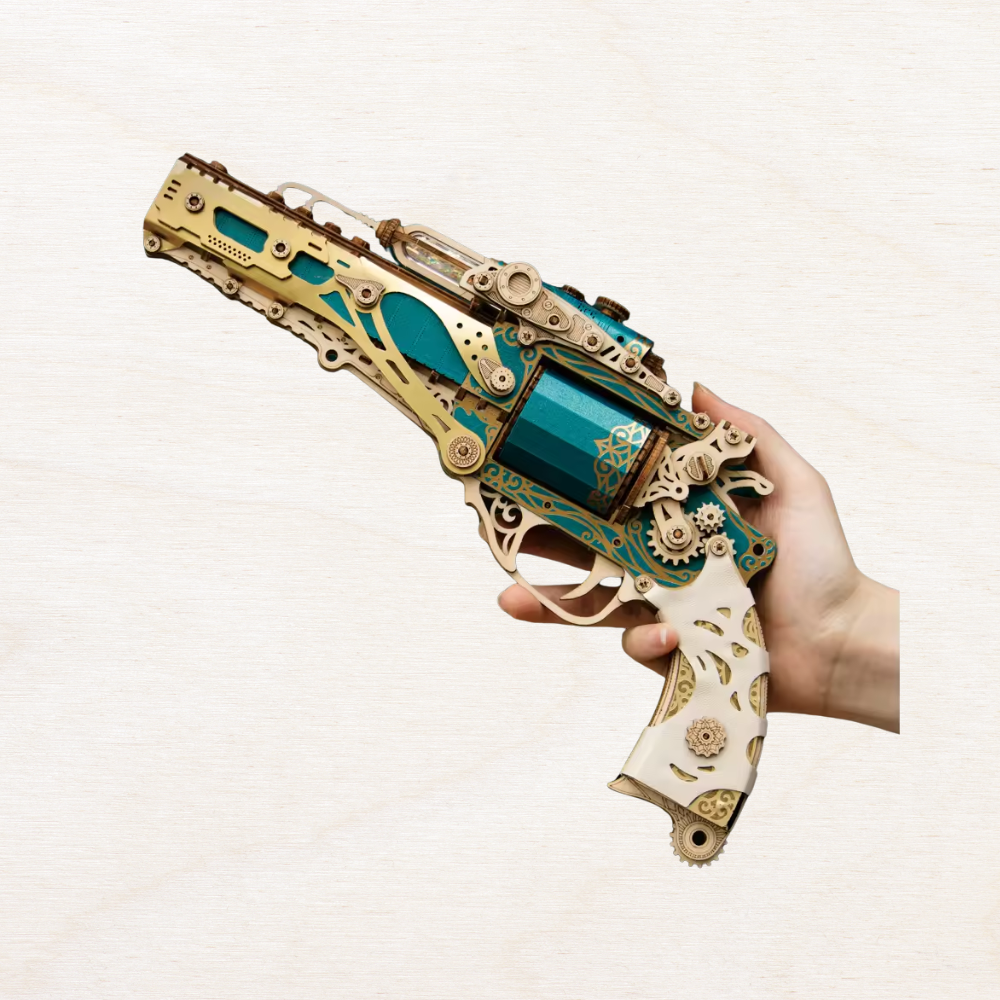 Maquette en bois revolver bleu