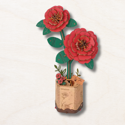 camélia rouge maquette en bois