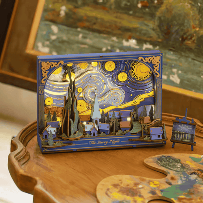 Maquette en bois bleu : La nuit étoilée Van Gogh