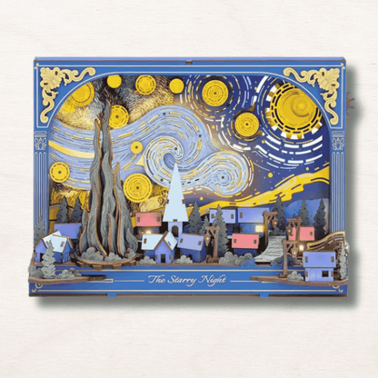 Maquette en bois bleu : La nuit étoilée Van Gogh