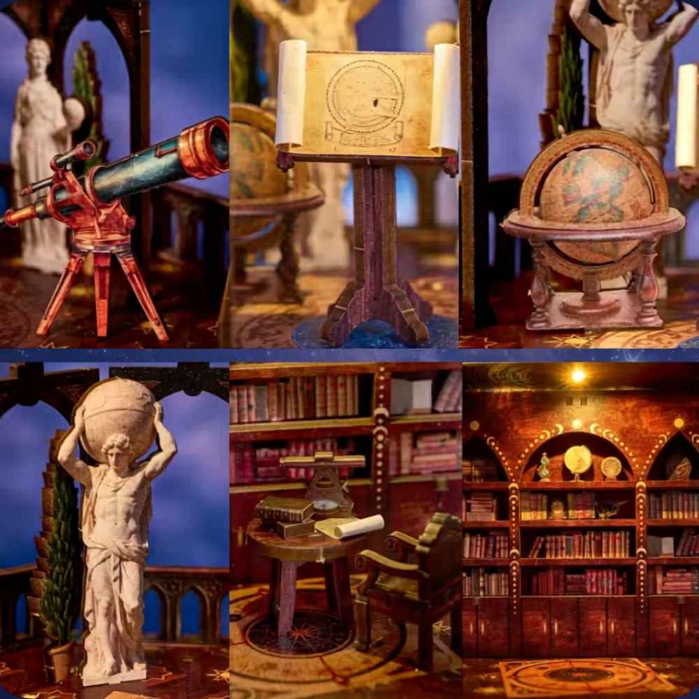 cadeau steampunk puzzle observatoire serre-livre 25cm collection dark academia rétro victorien