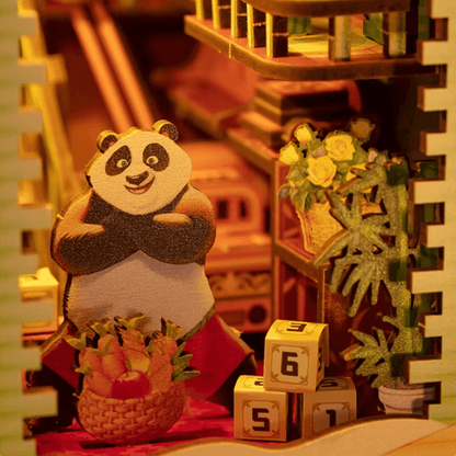 diorama panda kawaii village traditionnel bambous serre-livre book nook coloré